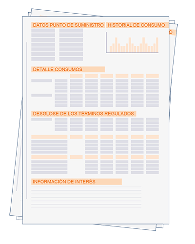 Factura Luz - Datos suministro, historial, consumo, términos regulados e información de interés